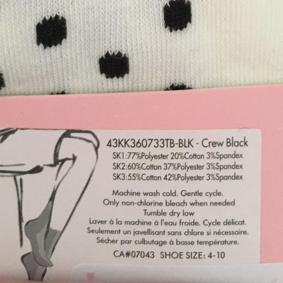 kate spade set of 3 pairs crew socks black pink purple white nwt - Picture 3 of 6